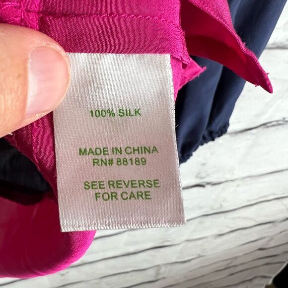 Lilly Pulitzer Women's XS Colorblock Silk Blouse Navy/Pink Long Sleeve - Picture 6 of 7